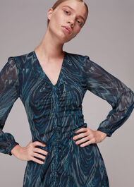 Wave Print Ruched Dress