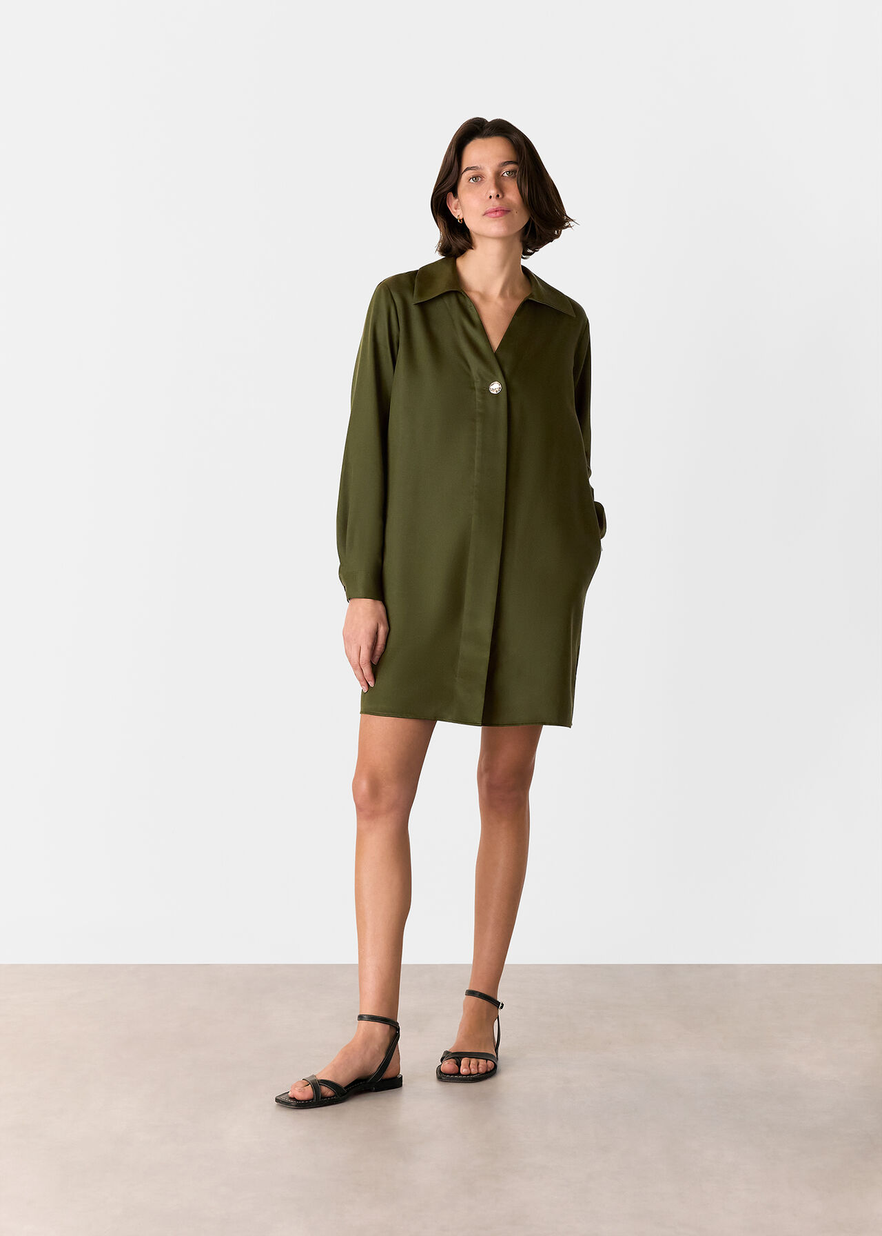 Whistles Khaki Collared Button Short Dress Whistles Khaki Collared Button Short Dress