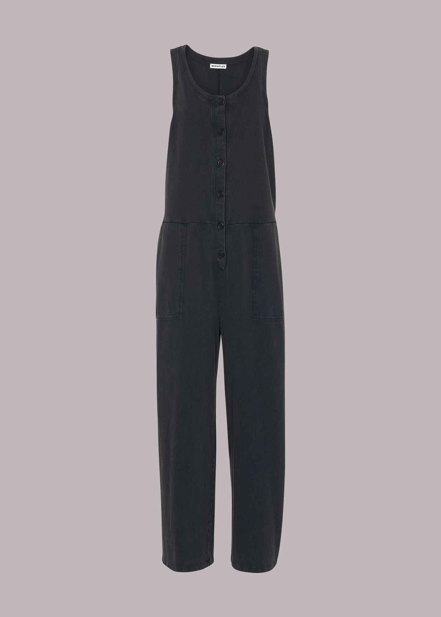 Black Jersey Button Front Jumpsuit WHISTLES