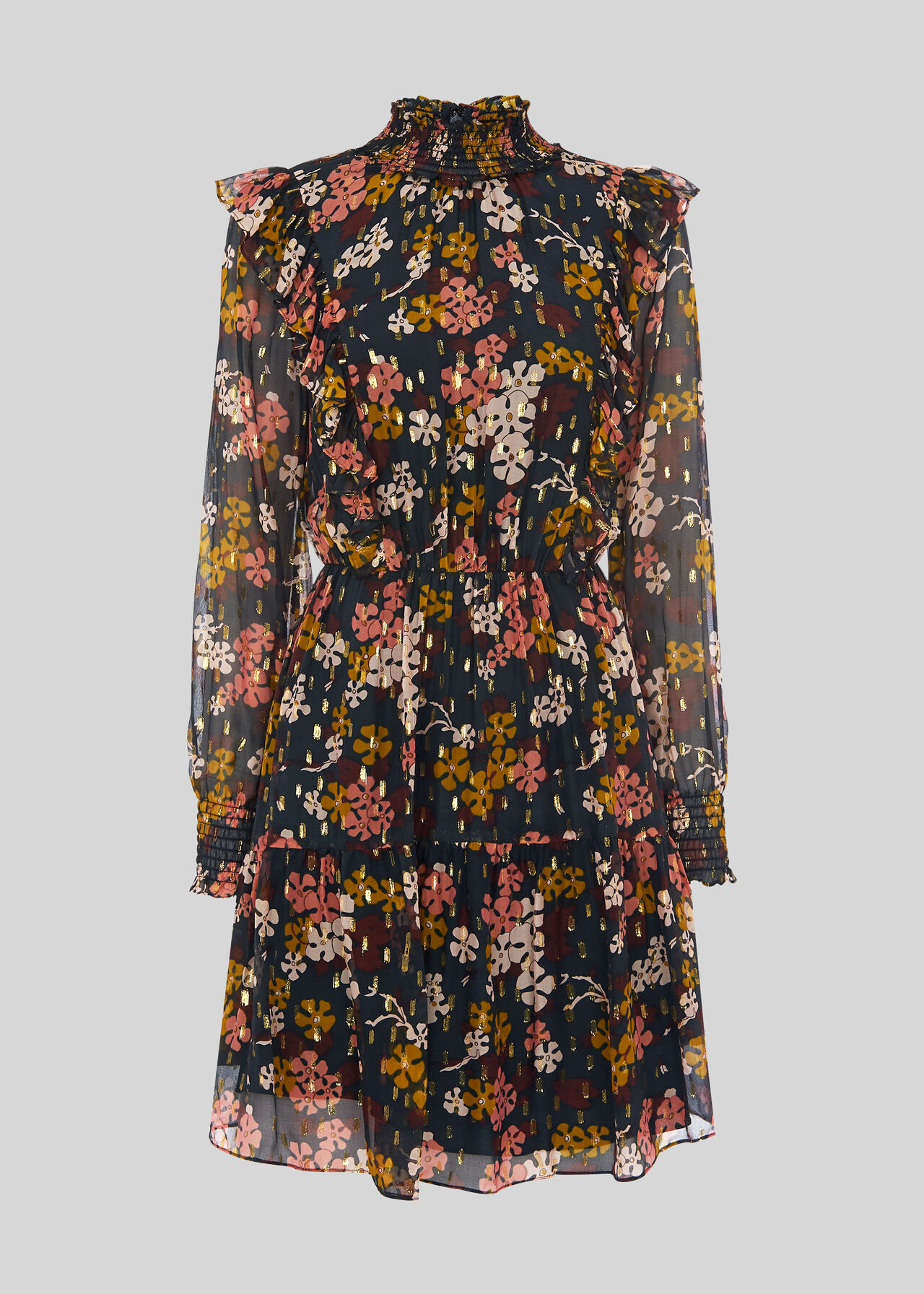 Clover Floral Silk Mix Dress Black/Multi