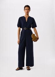 Linen Blend Tie Waist Jumpsuit