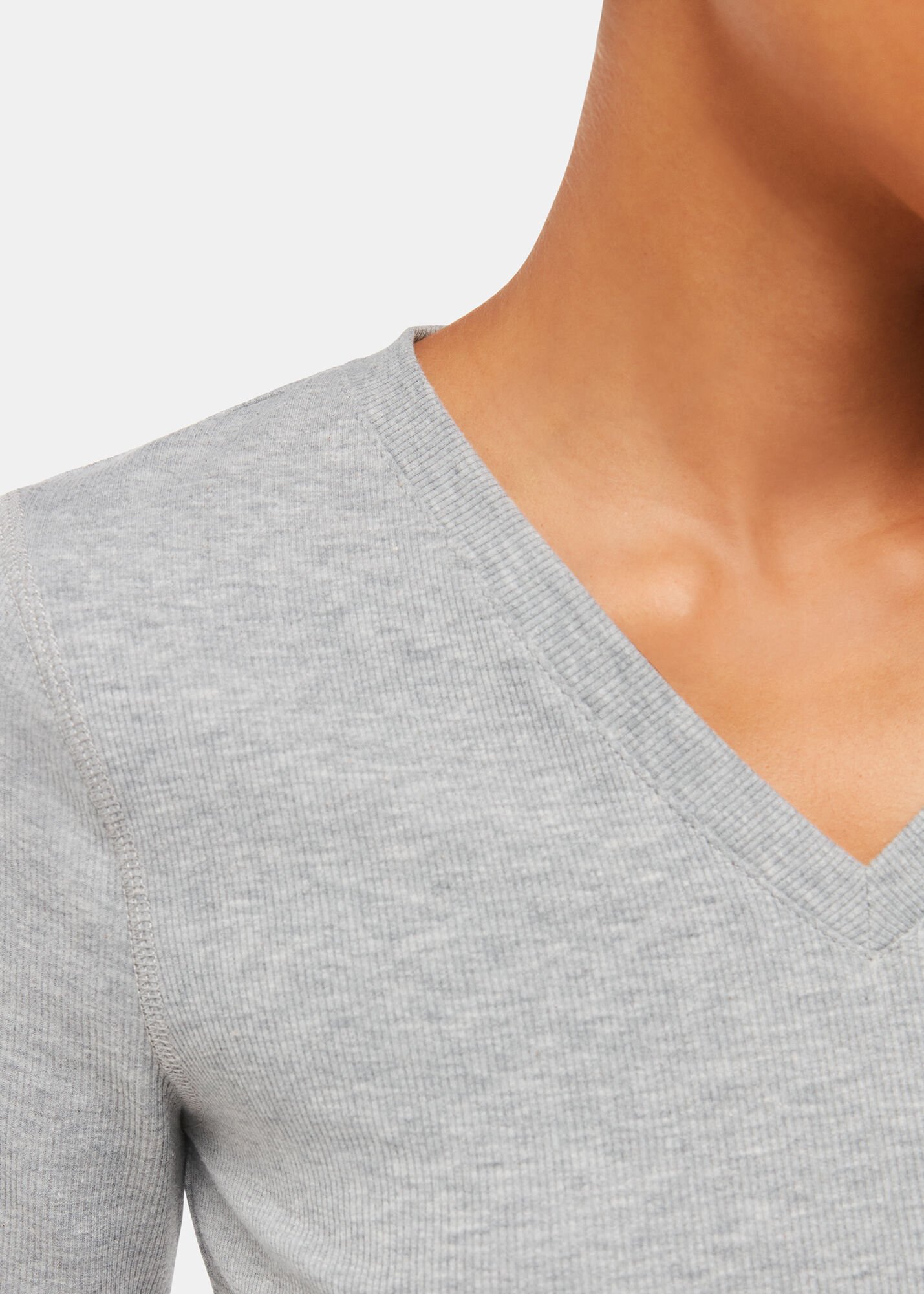 Grey Marl V Neck Ribbed T-Shirt