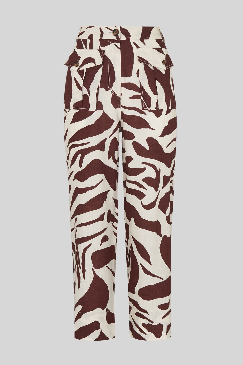 Ella Zebra Print Linen Trouser Brown/Multi