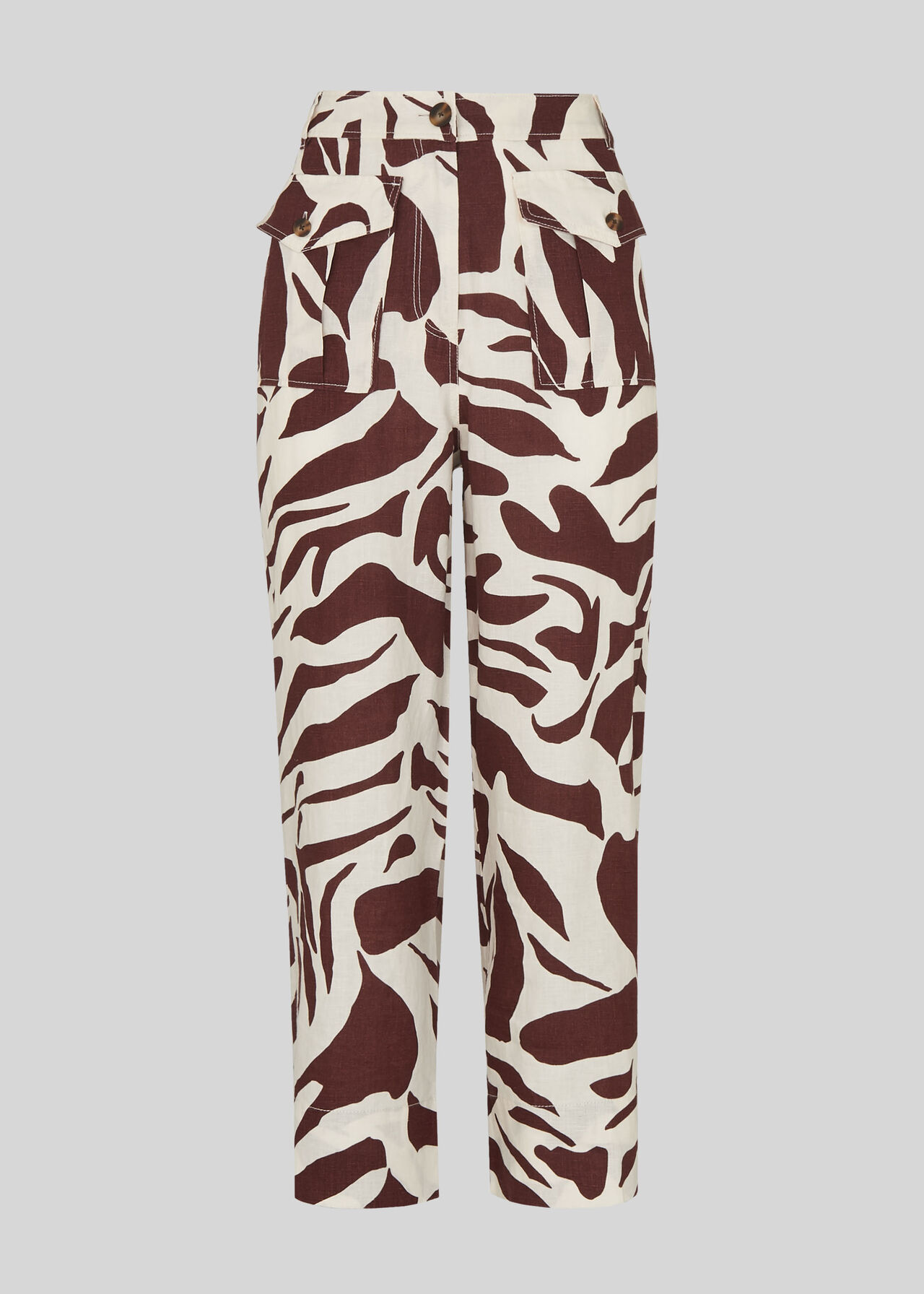 Ella Zebra Print Linen Trouser Brown/Multi