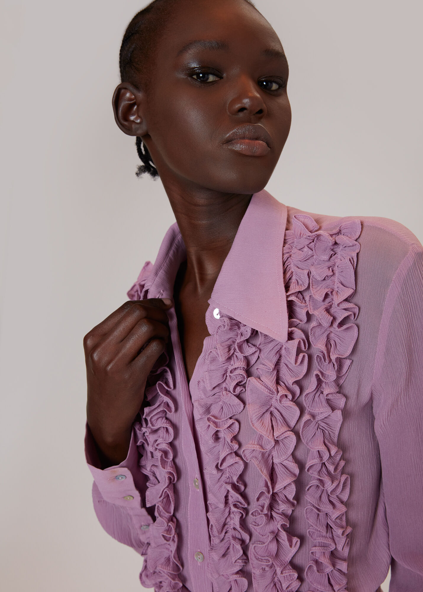 Lavender online ruffle blouse