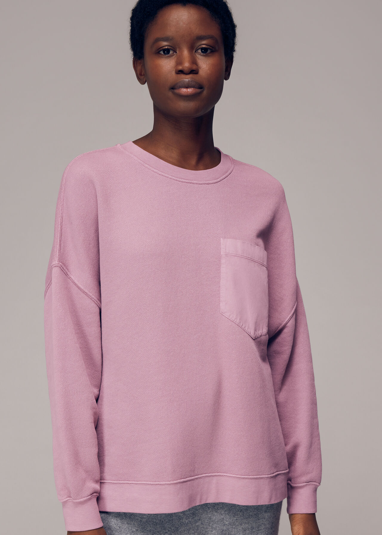 Pale Pink Denim Pocket Sweat | WHISTLES