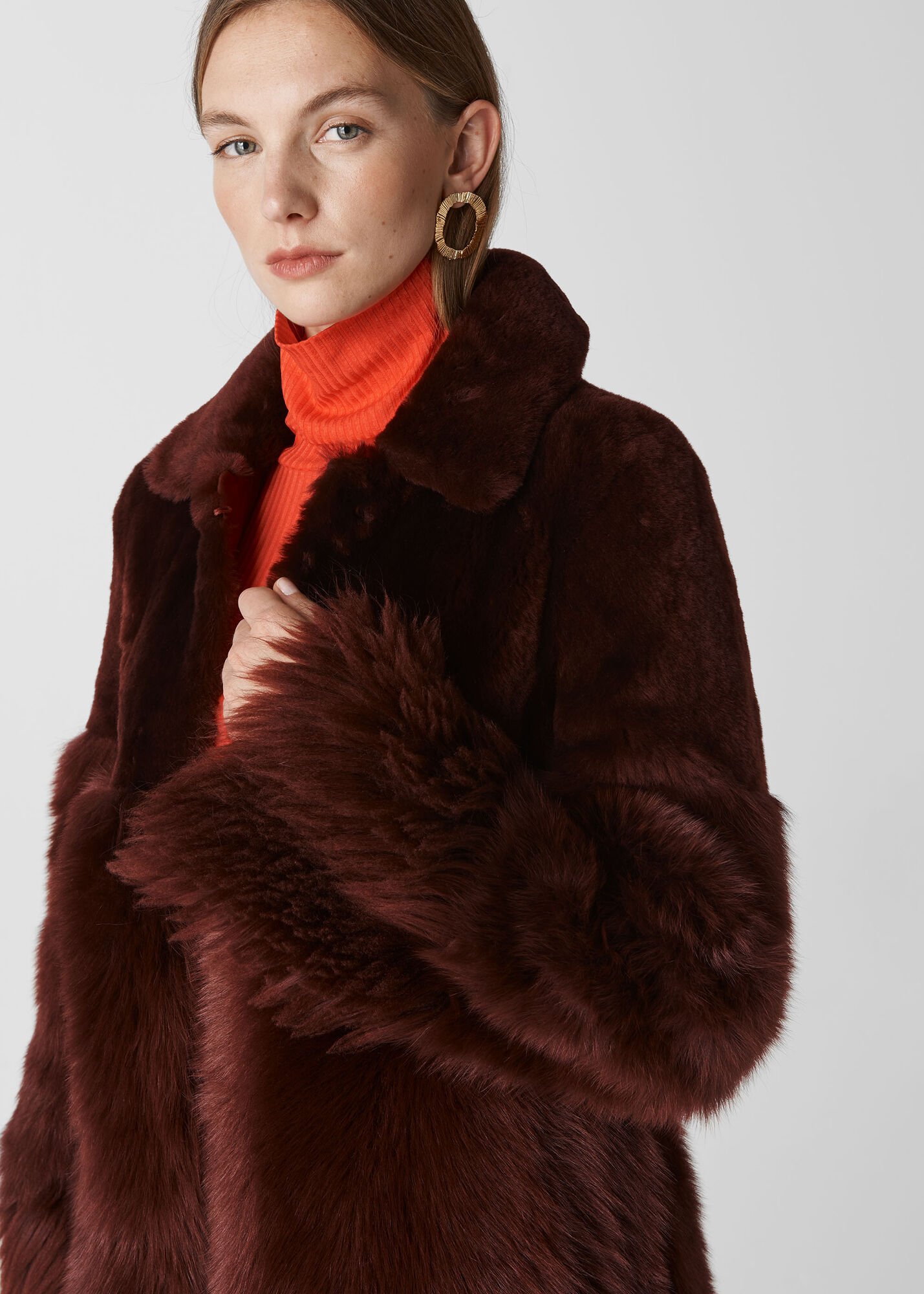 Brown Cosma Shearling Coat WHISTLES Whistles UK