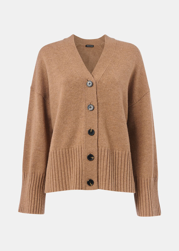 Camel Cashmere Blend Ribbed Cardigan