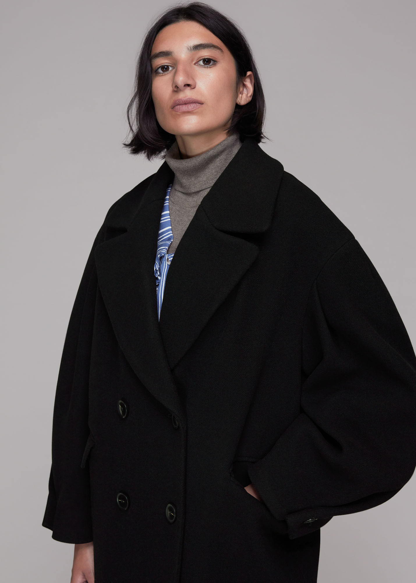 Puff sleeve top coat womens