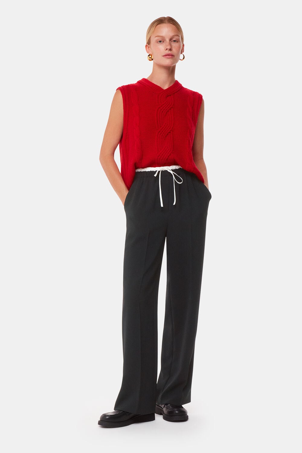 Black Crepe Waistband Detail Trouser