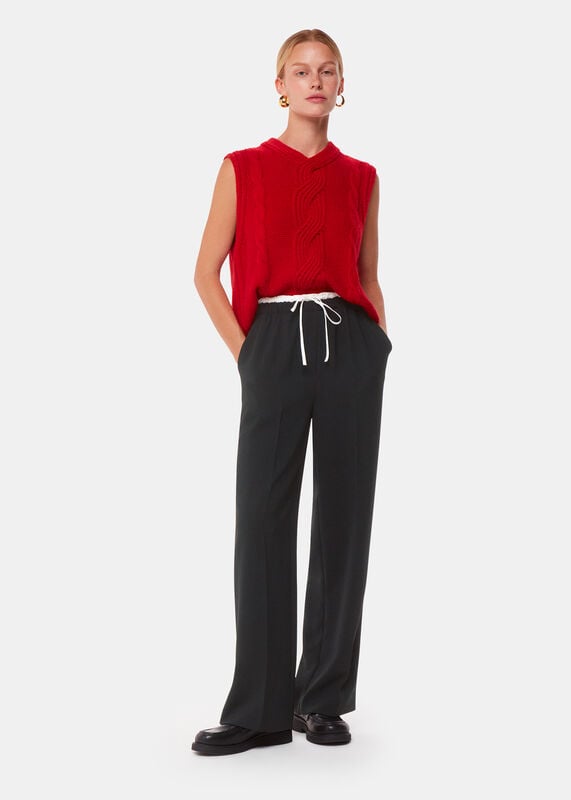 Black Crepe Waistband Detail Trouser