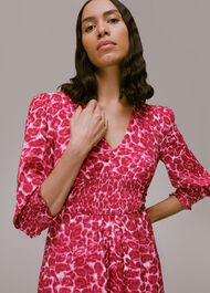 Clouded Leopard Shirred Dress