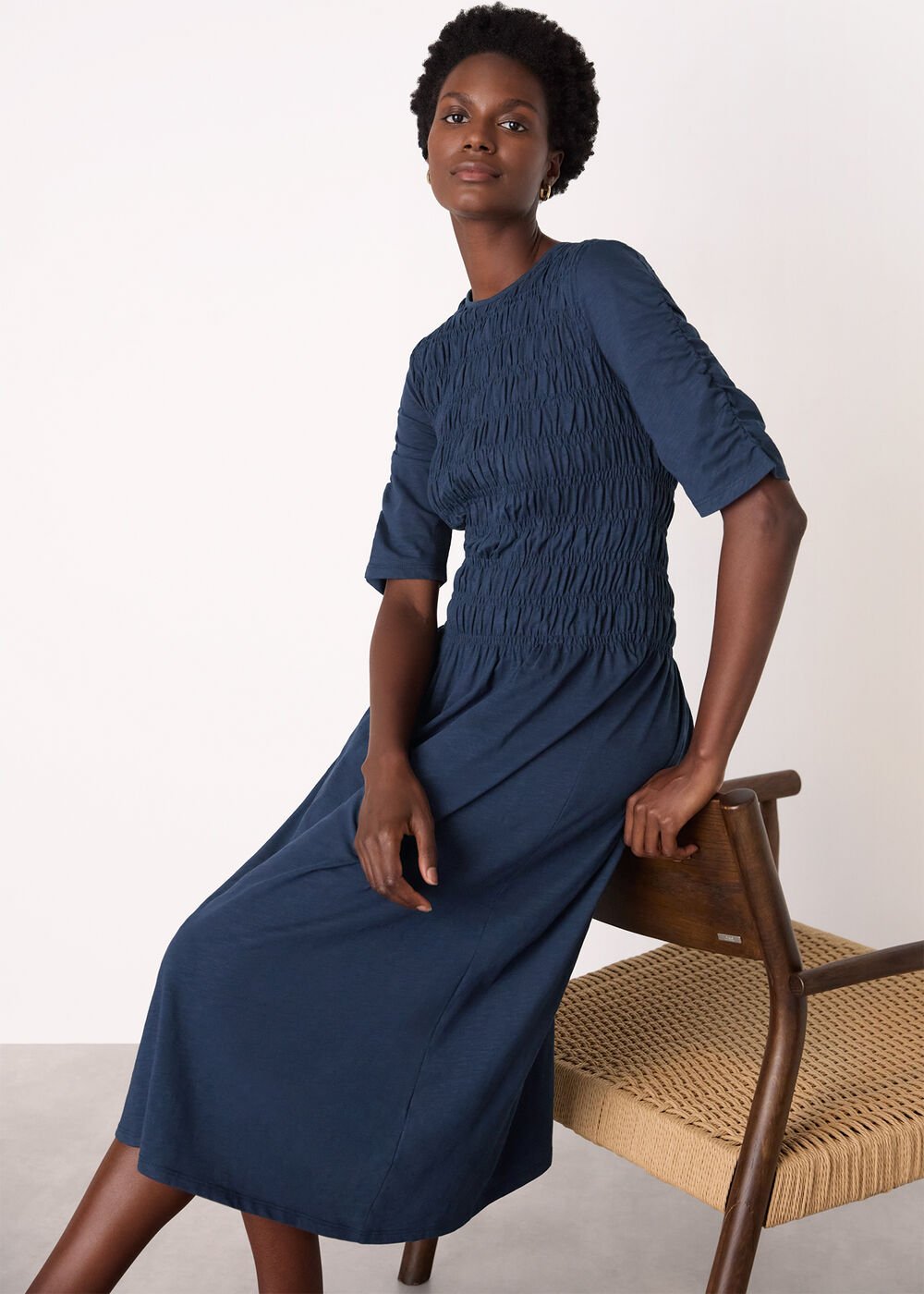 Jersey Shirred Midi Dress