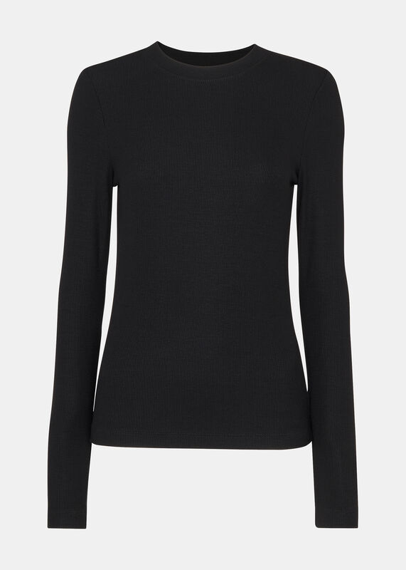 Black Essential Ribbed Crew