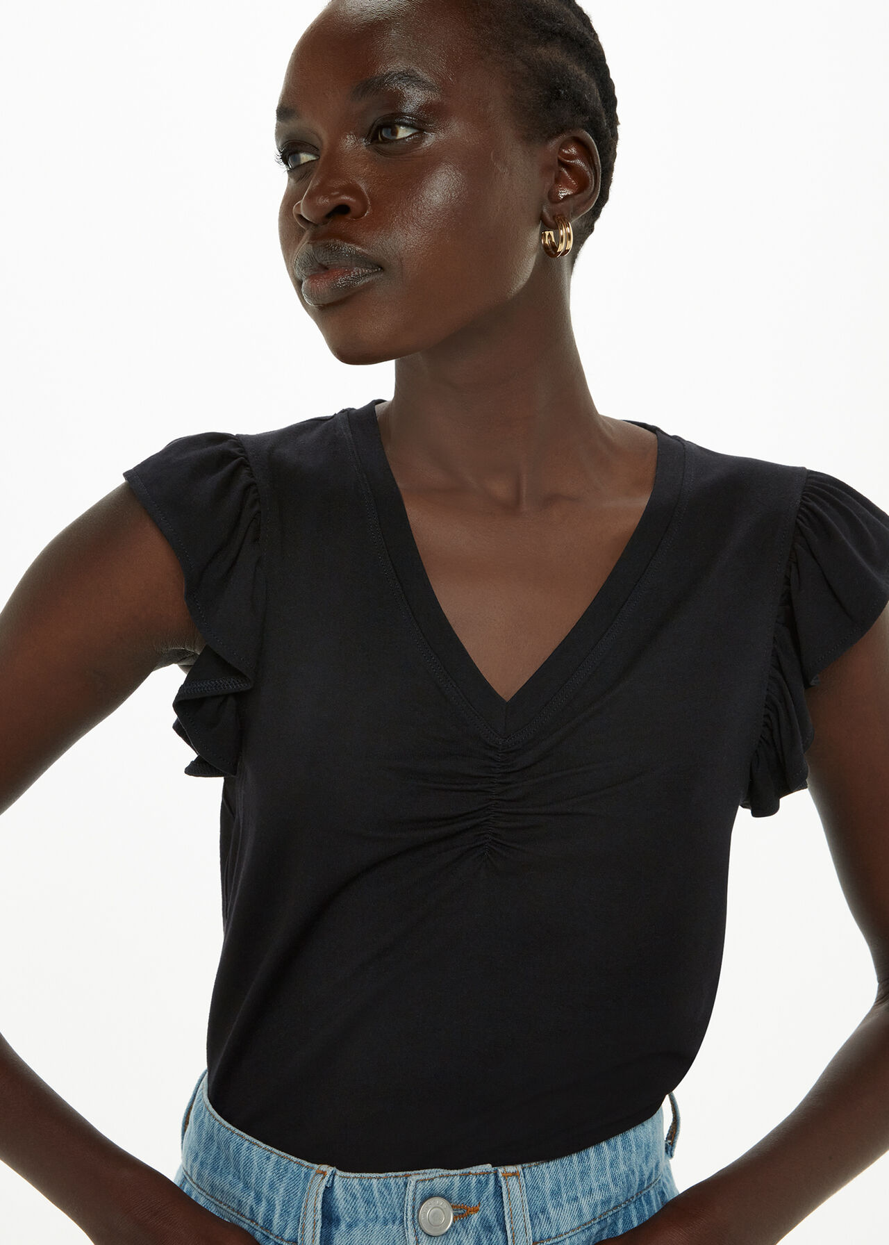 V Neck Frill Sleeve Top