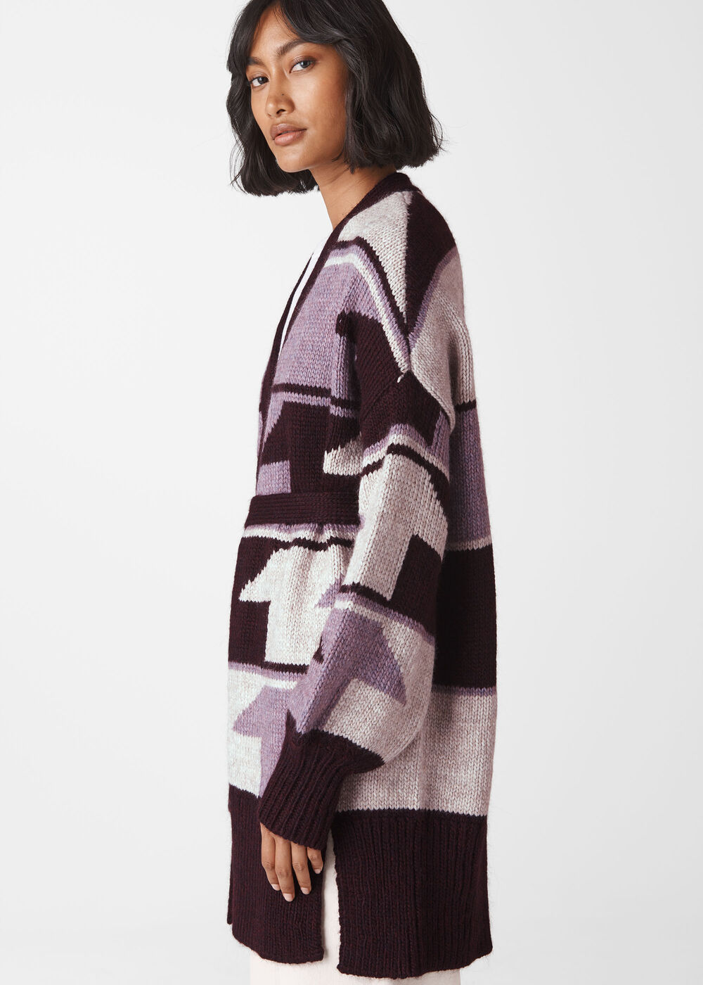 Intarsia Wrap Cardigan Multicolour