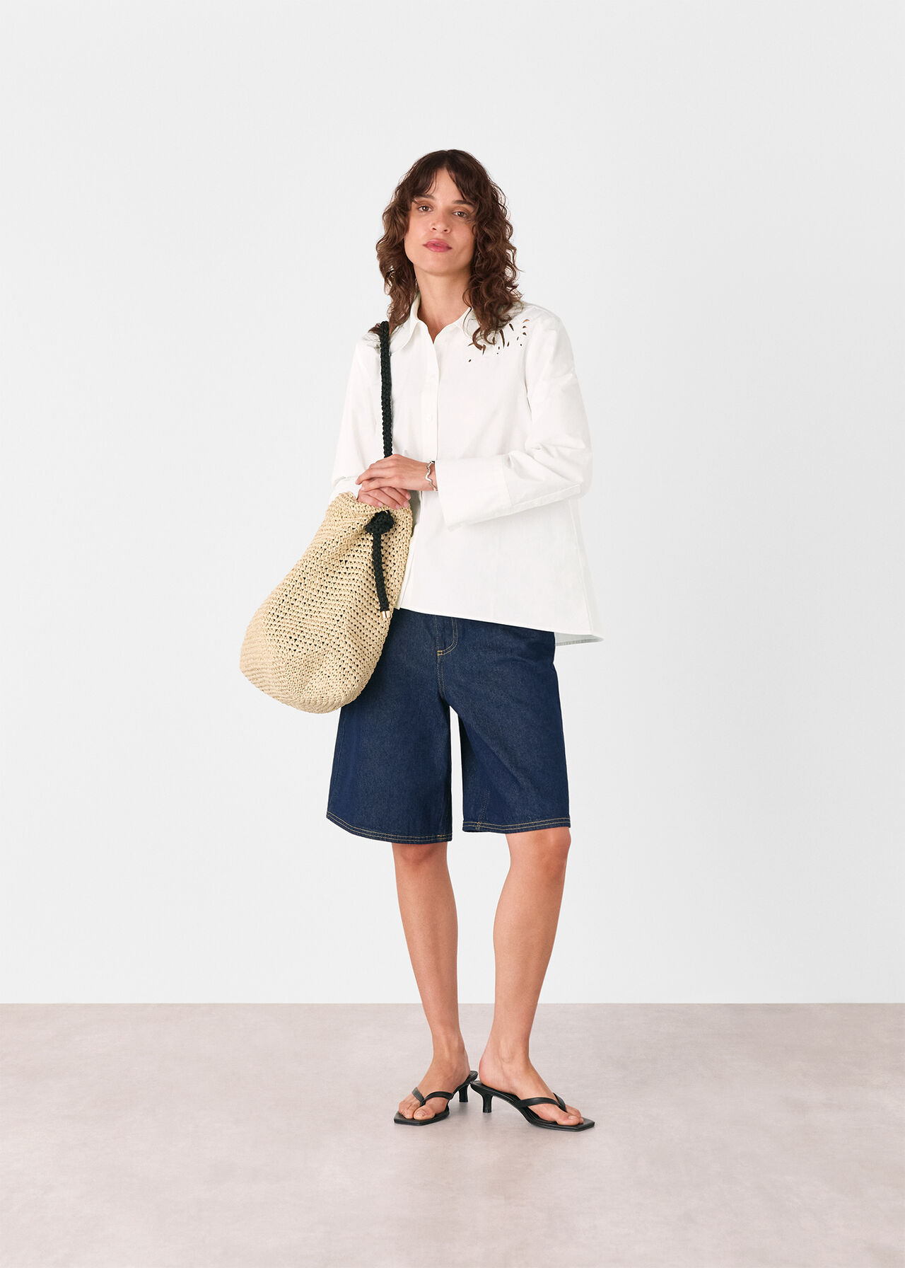 Leaf Embroidered Cotton Shirt