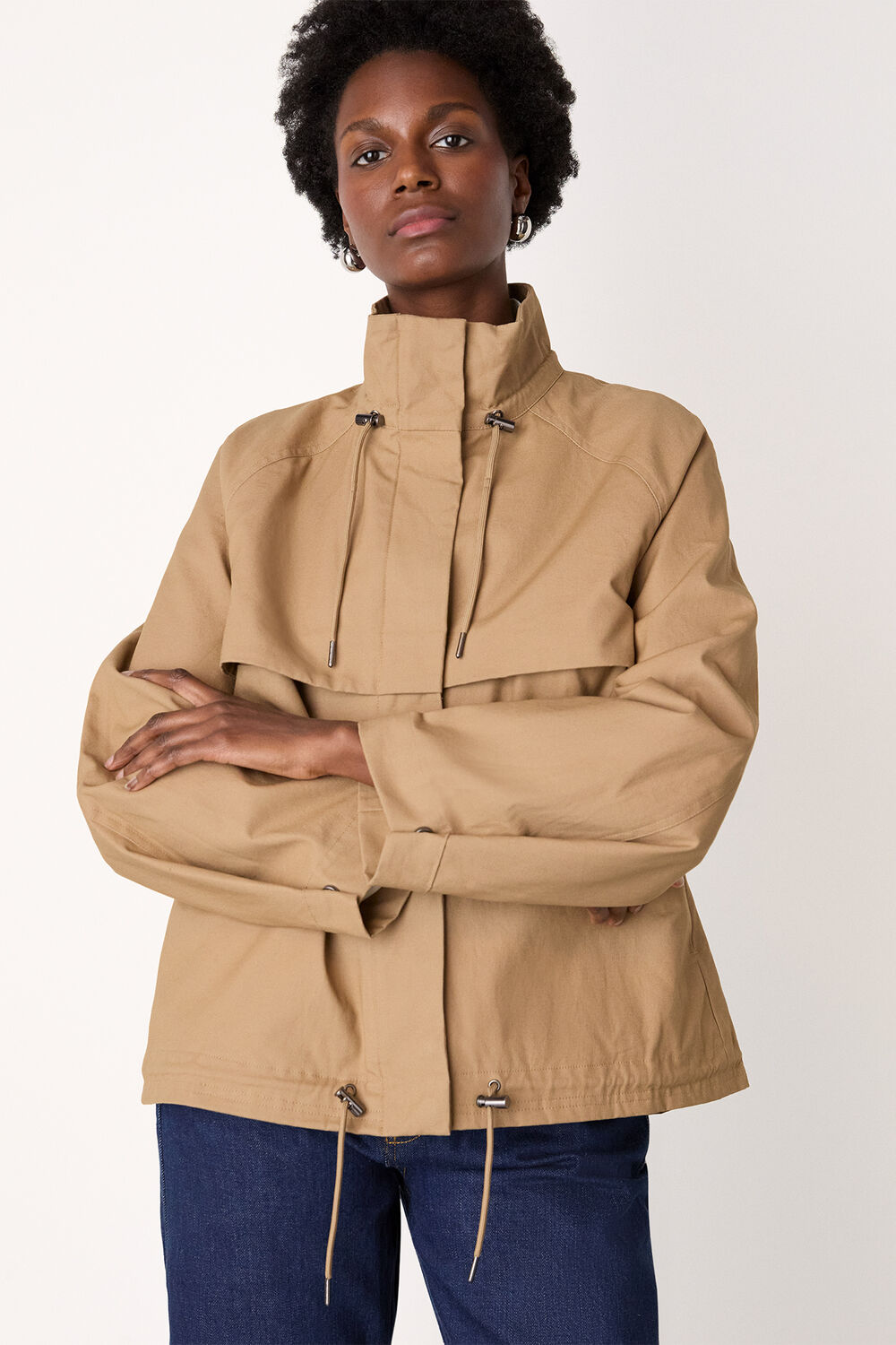 Taupe Funnel Neck Parka Jacket