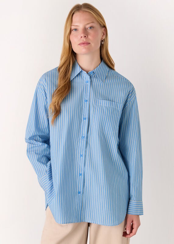 Blue Oversized Fit Stripe Shirt