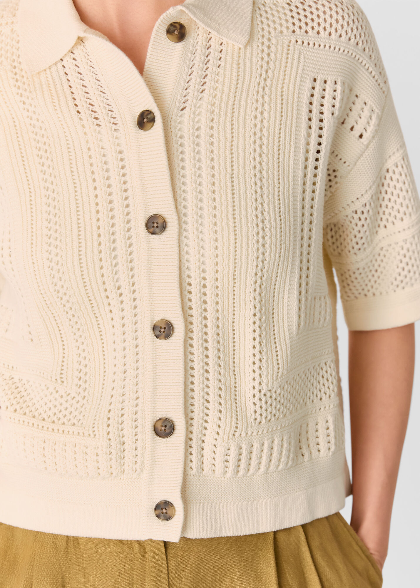 Ivory Crochet Knitted Shirt | WHISTLES | Whistles US |