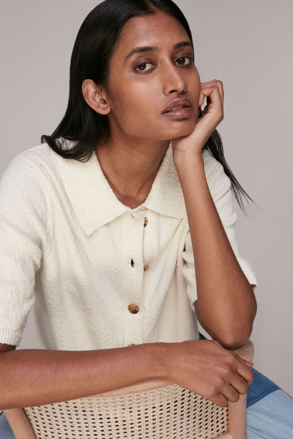 Short Button Front Polo Knit