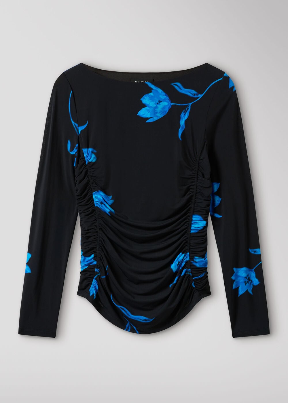 Black Floral Ruched Side Jersey Top