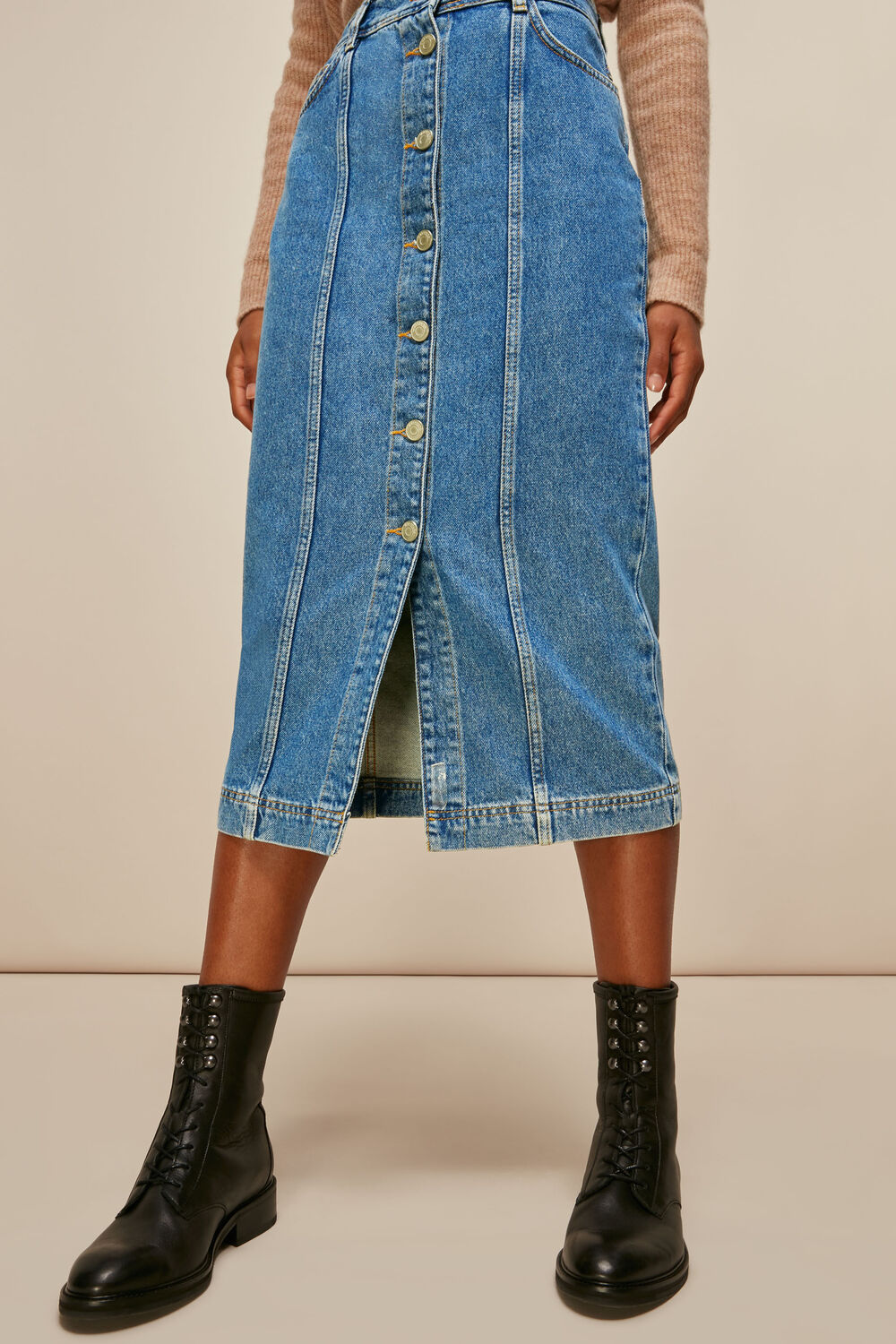 Button Through Denim Skirt