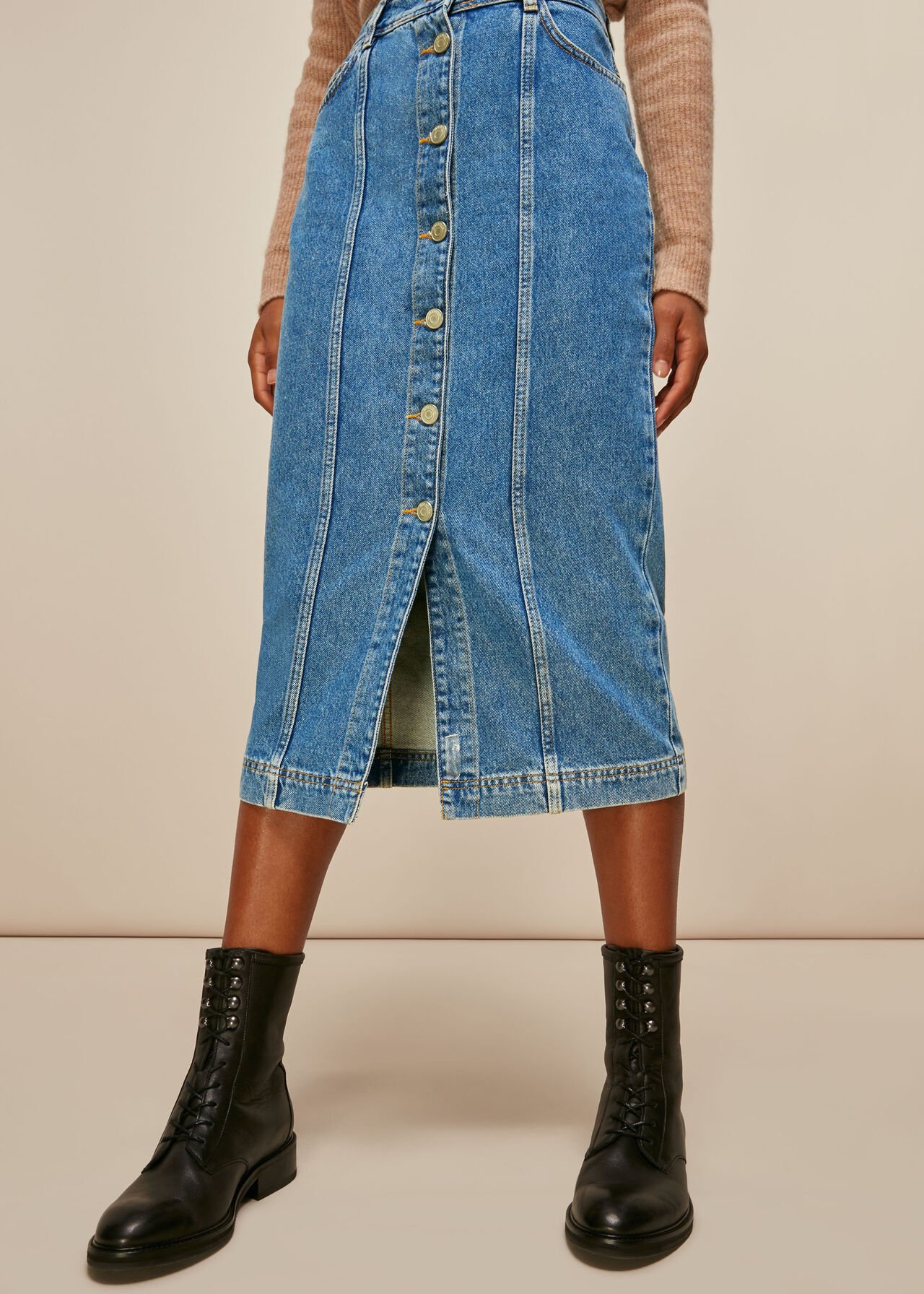 Button Through Denim Skirt