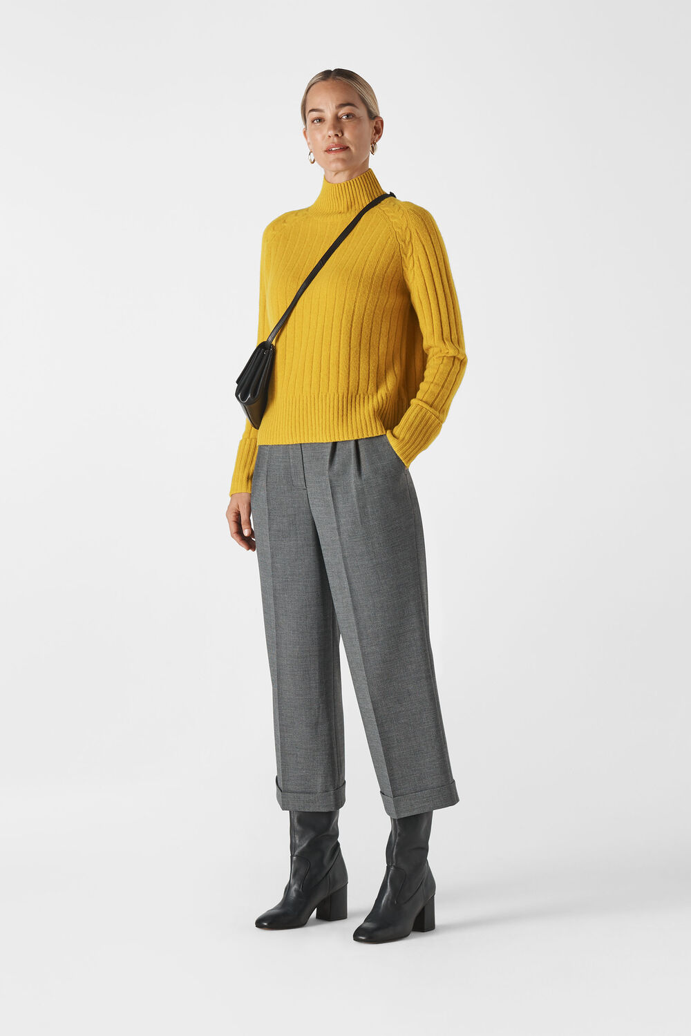 Rib Funnel Neck Wool Knit Yellow