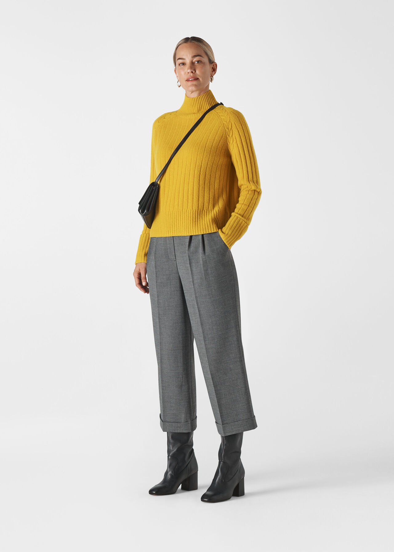 Rib Funnel Neck Wool Knit Yellow