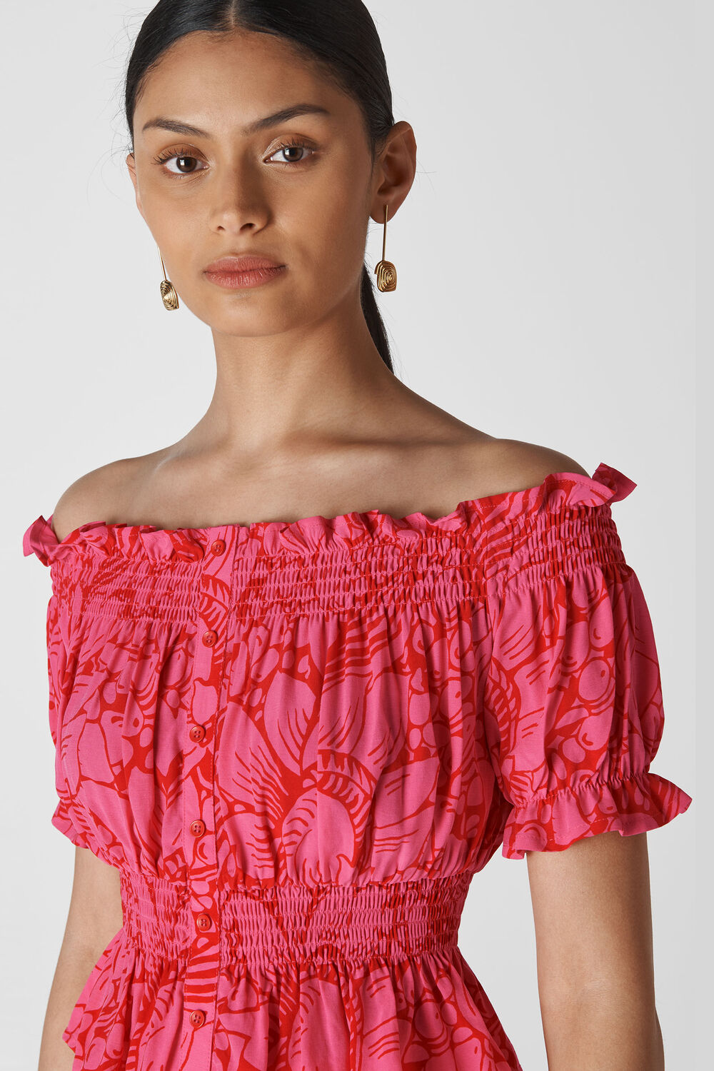 Sunflower Print Bardot Top Pink/Multi