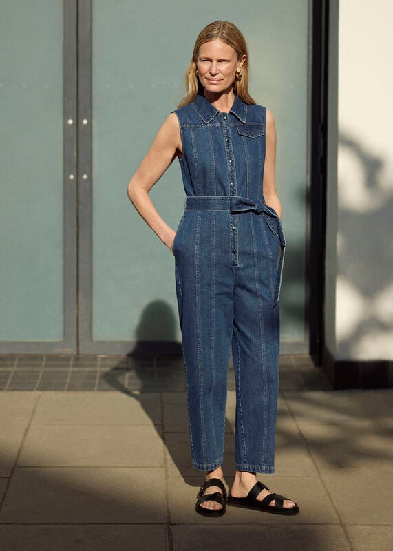 Dark Denim Barrel Leg Jumpsuit