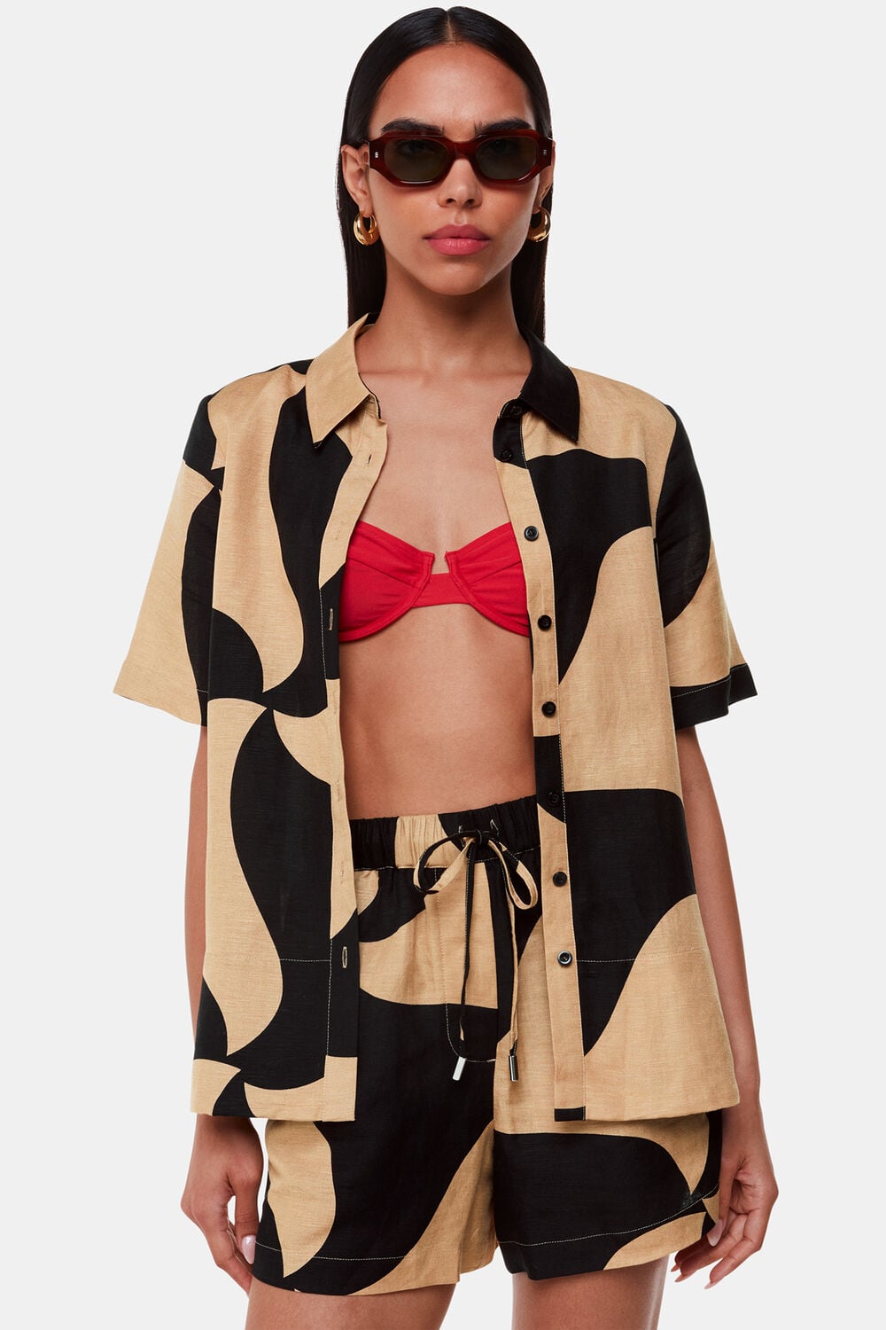 Black Swirl Linen Blend Short