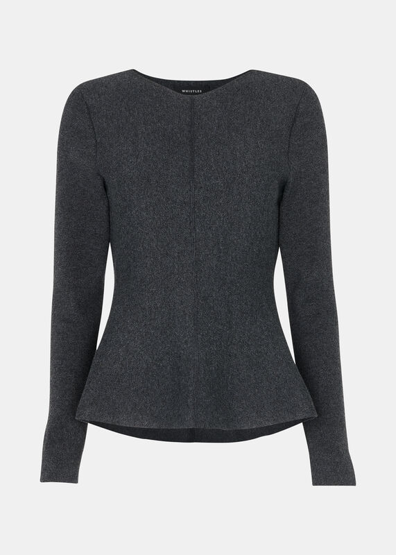 Dark Grey Peplum Detail Knit
