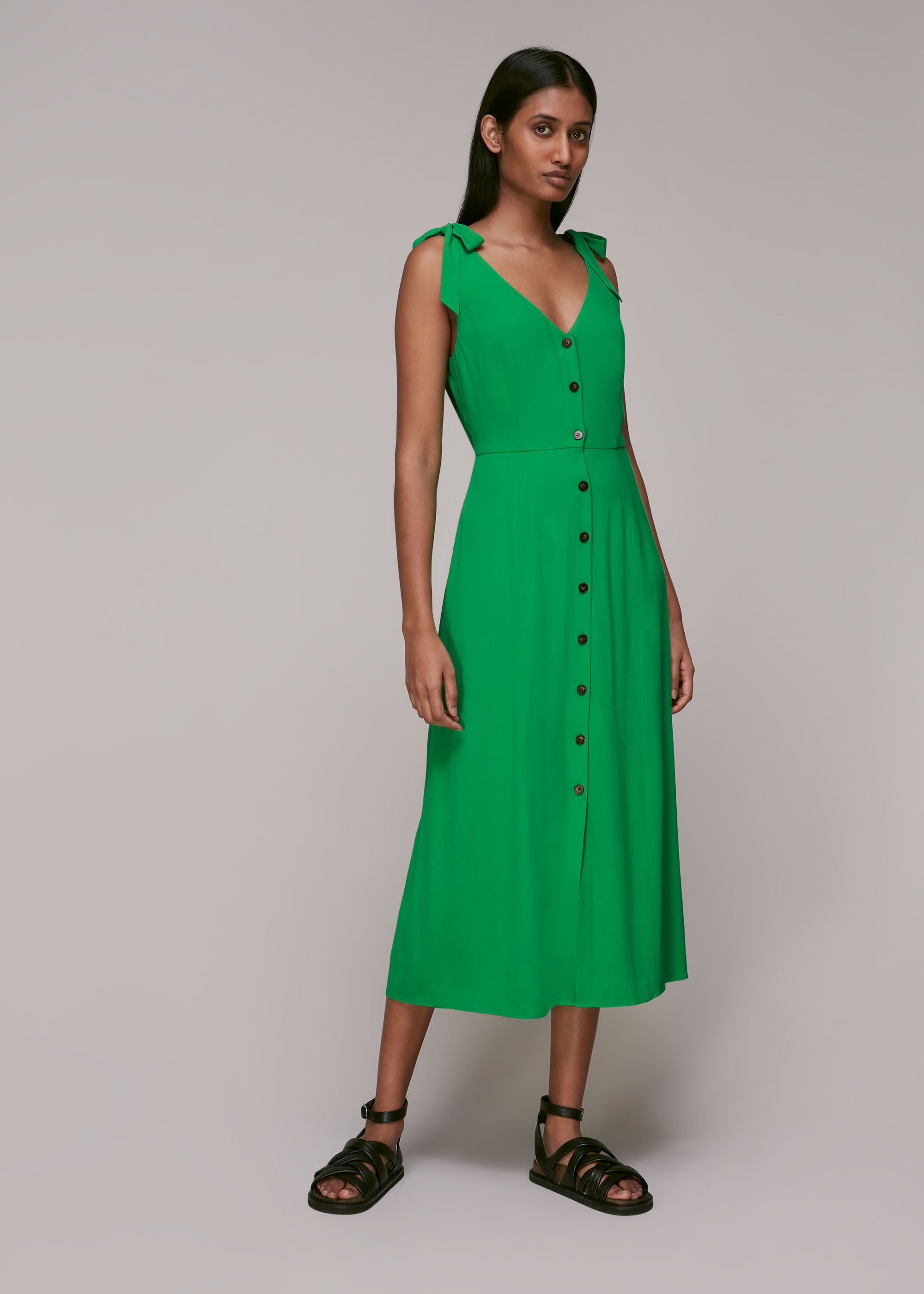 Green Hanna Tie Shoulder Dress WHISTLES Whistles UK