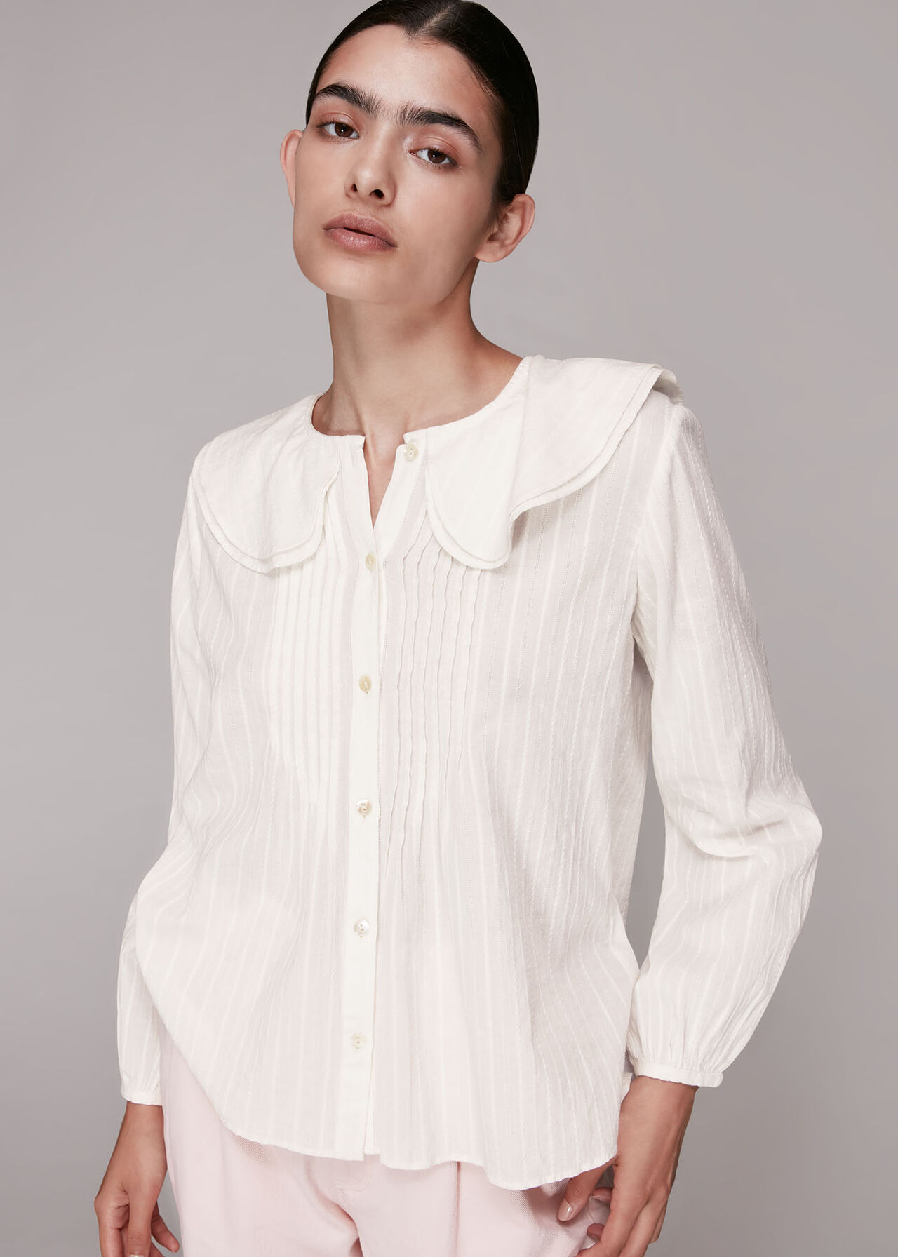 Ivory Darcie Cotton Collar Top | WHISTLES