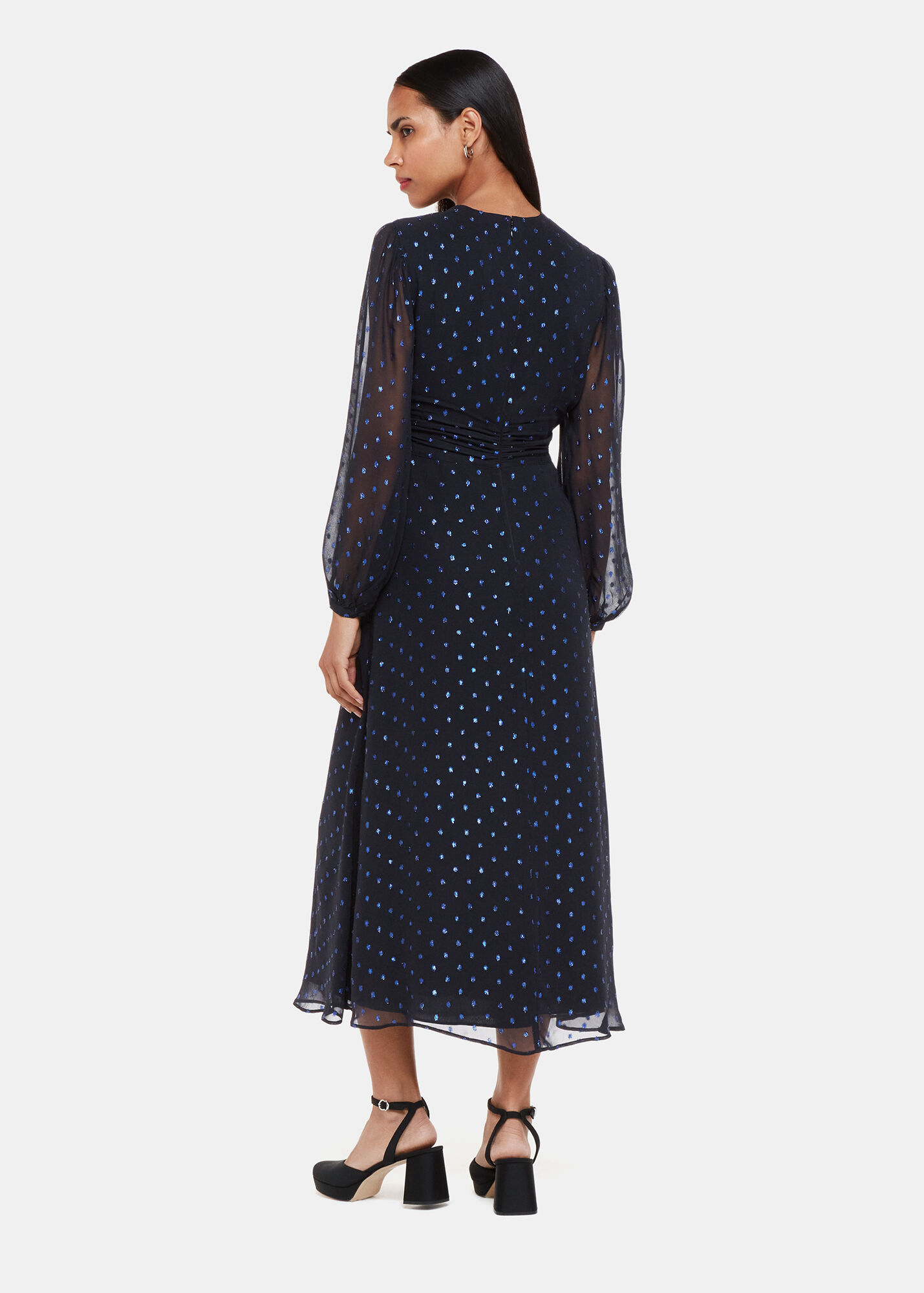 Navy/Multi Metallic Dobby Midi Dress WHISTLES