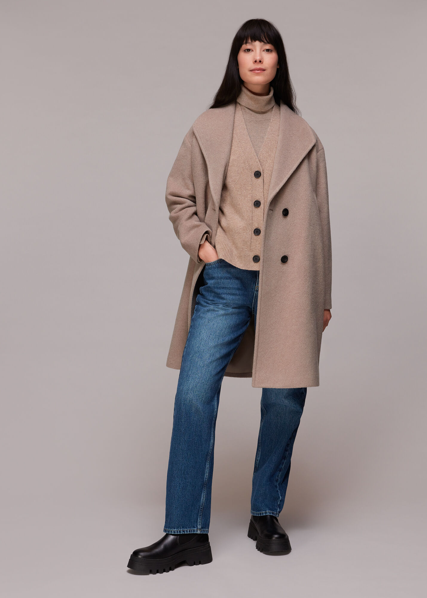 Oatmeal Collar Detail Wool Coat WHISTLES