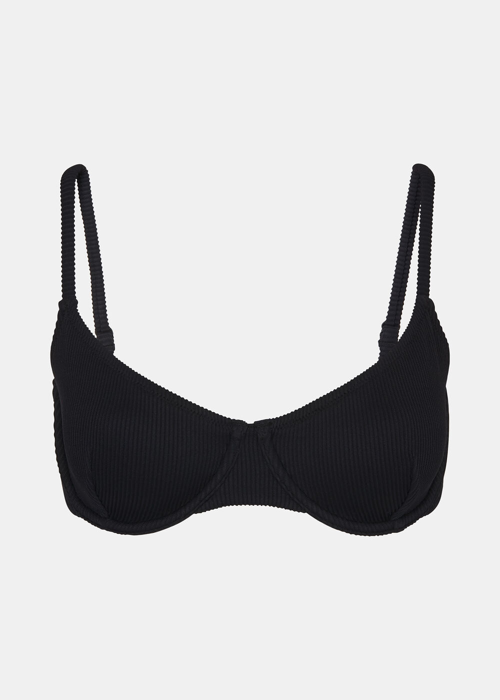 Black Ribbed Underwire Bikini Top