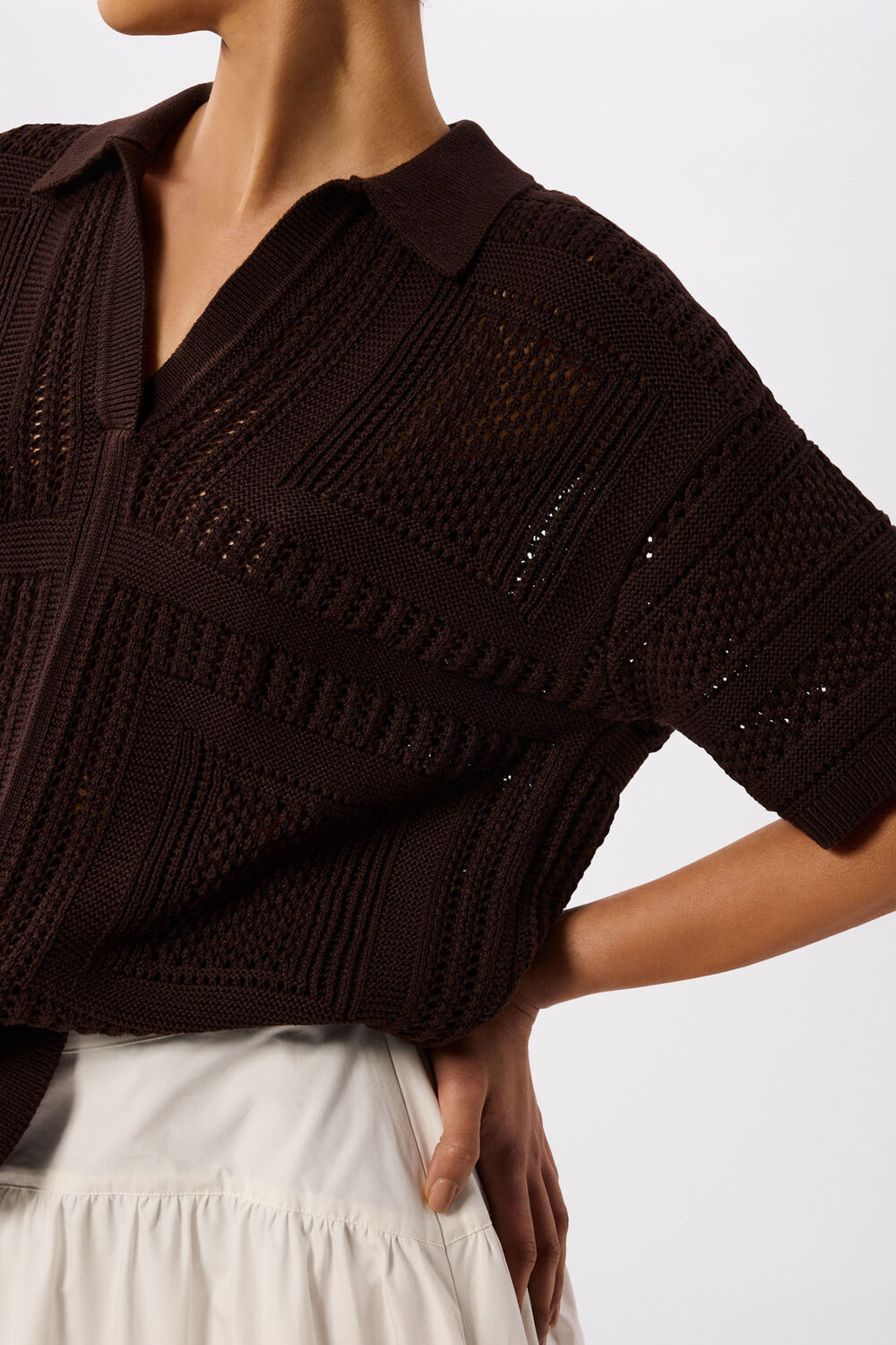 Chocolate Crochet Detail Cotton Polo