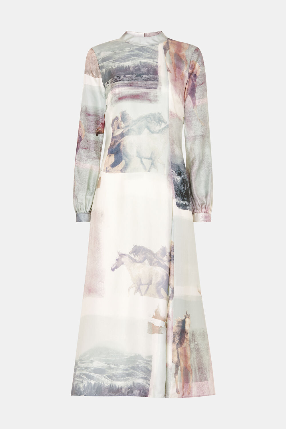 Ivory Wild Horse Print Silk Dress