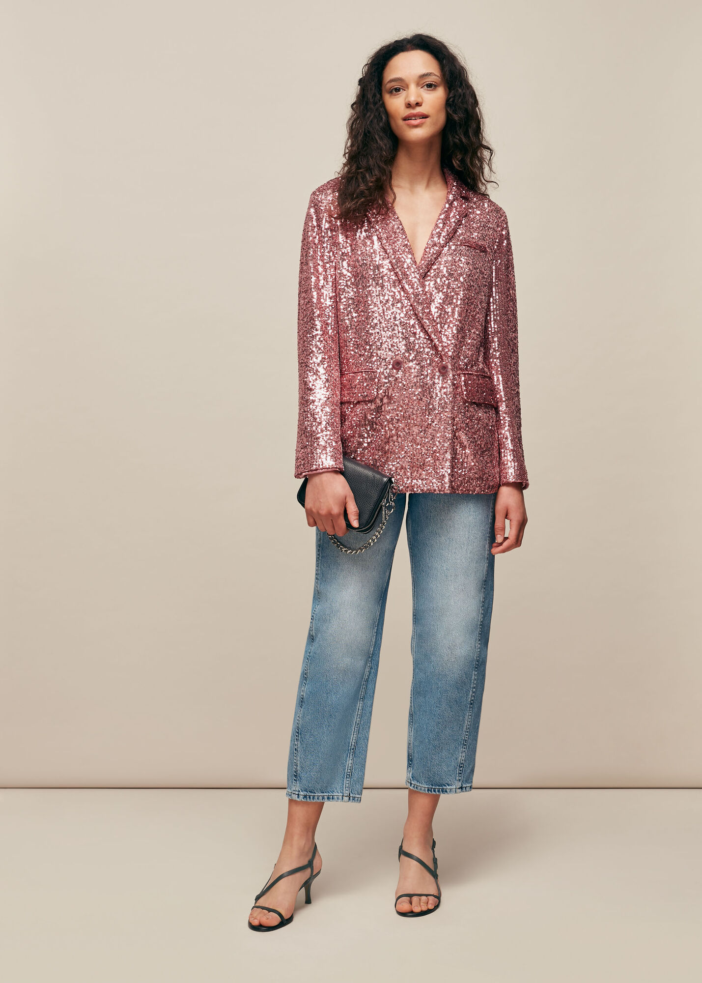 Whistles Women Sequin Double Breasted Blazer - Pink - Xs