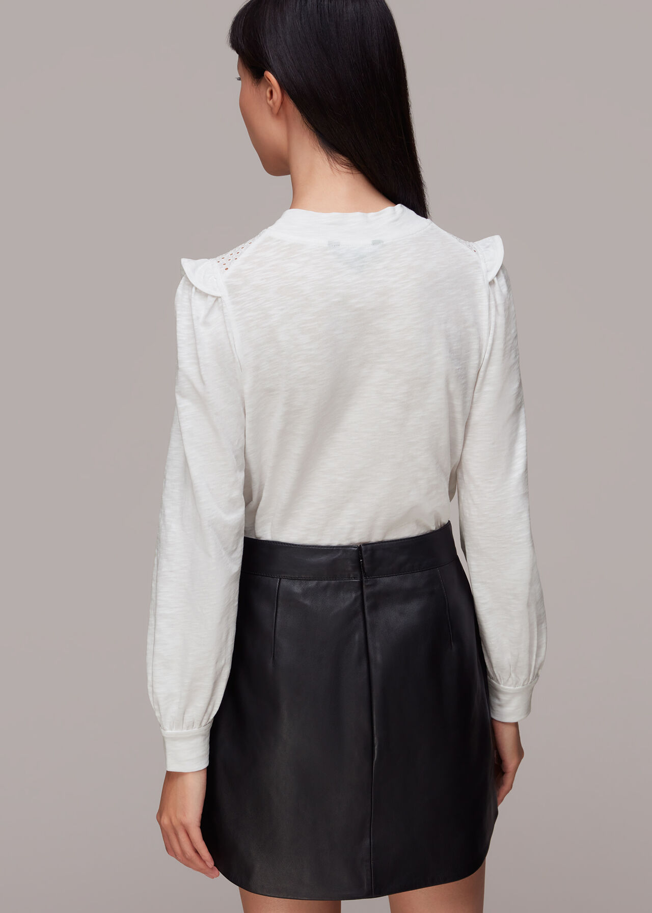 White Broderie Yoke Frill Detail Top | WHISTLES