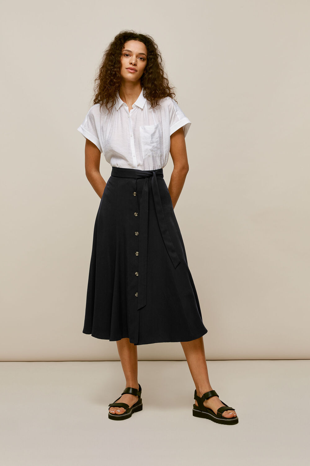 Marissa Button Through Skirt Black
