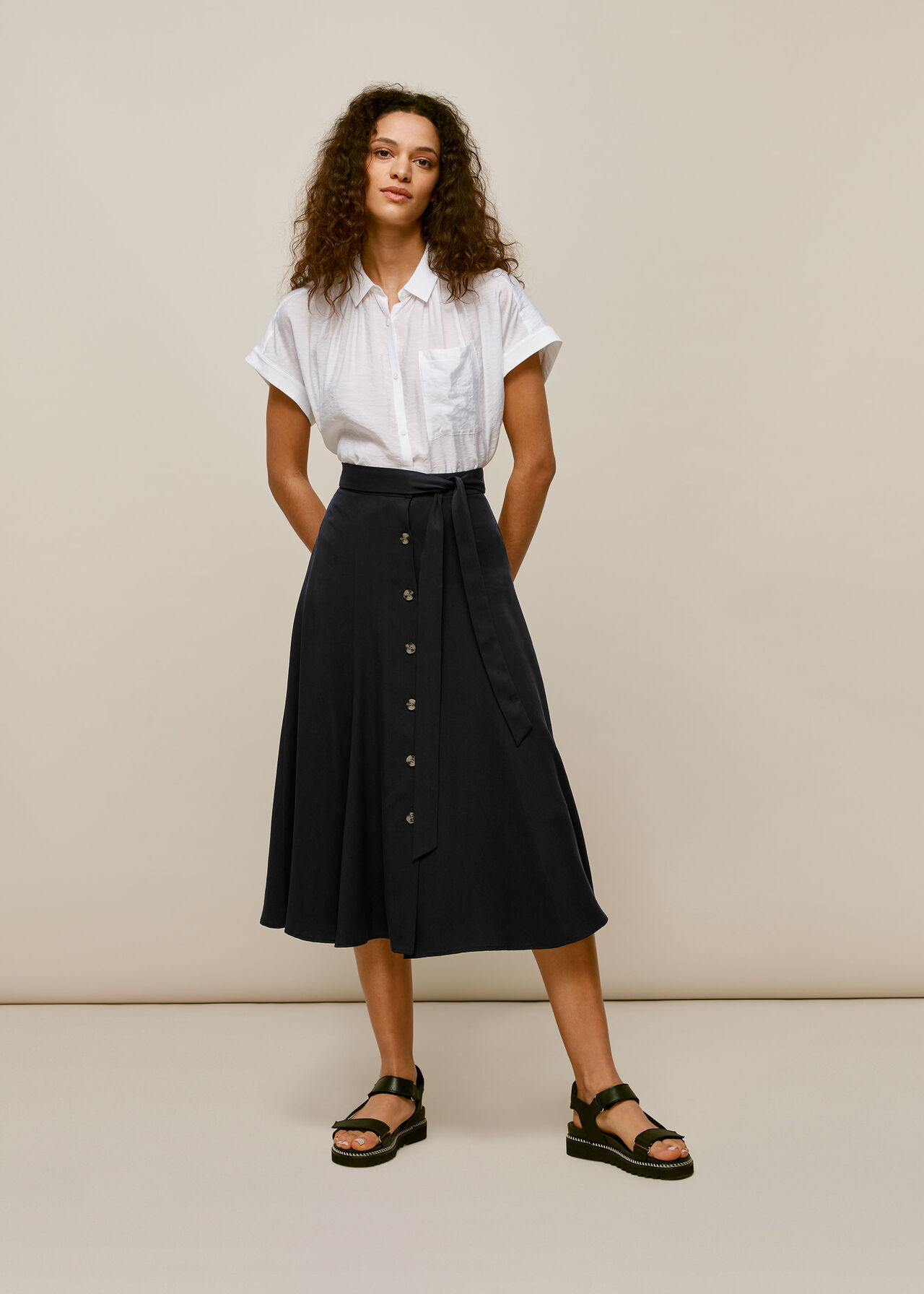 Marissa Button Through Skirt Black