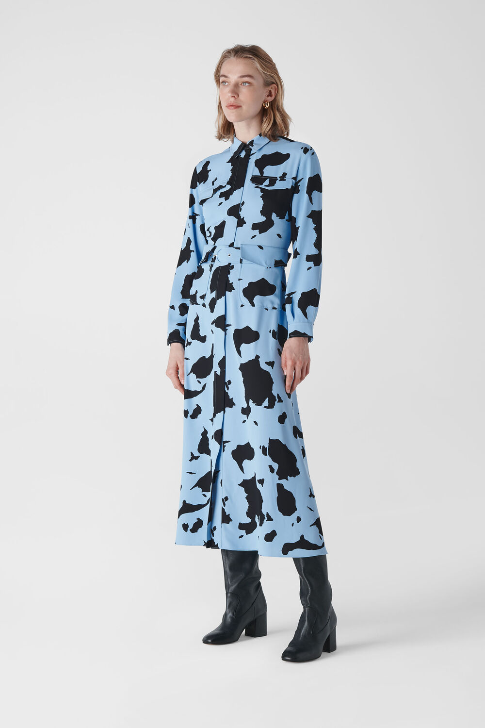 Cow Print Military Dress Blue/Multi