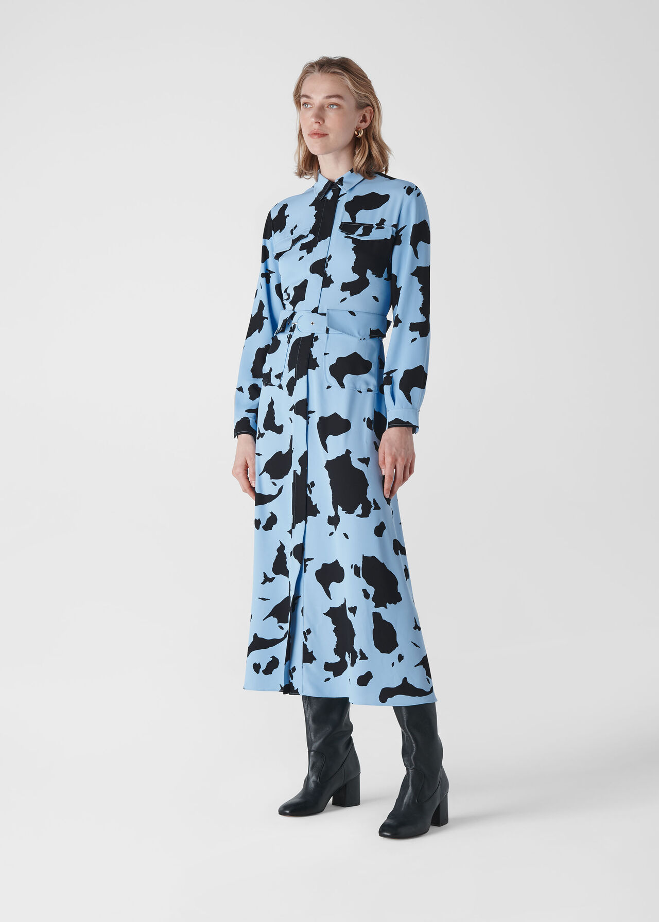 Cow Print Military Dress Blue/Multi