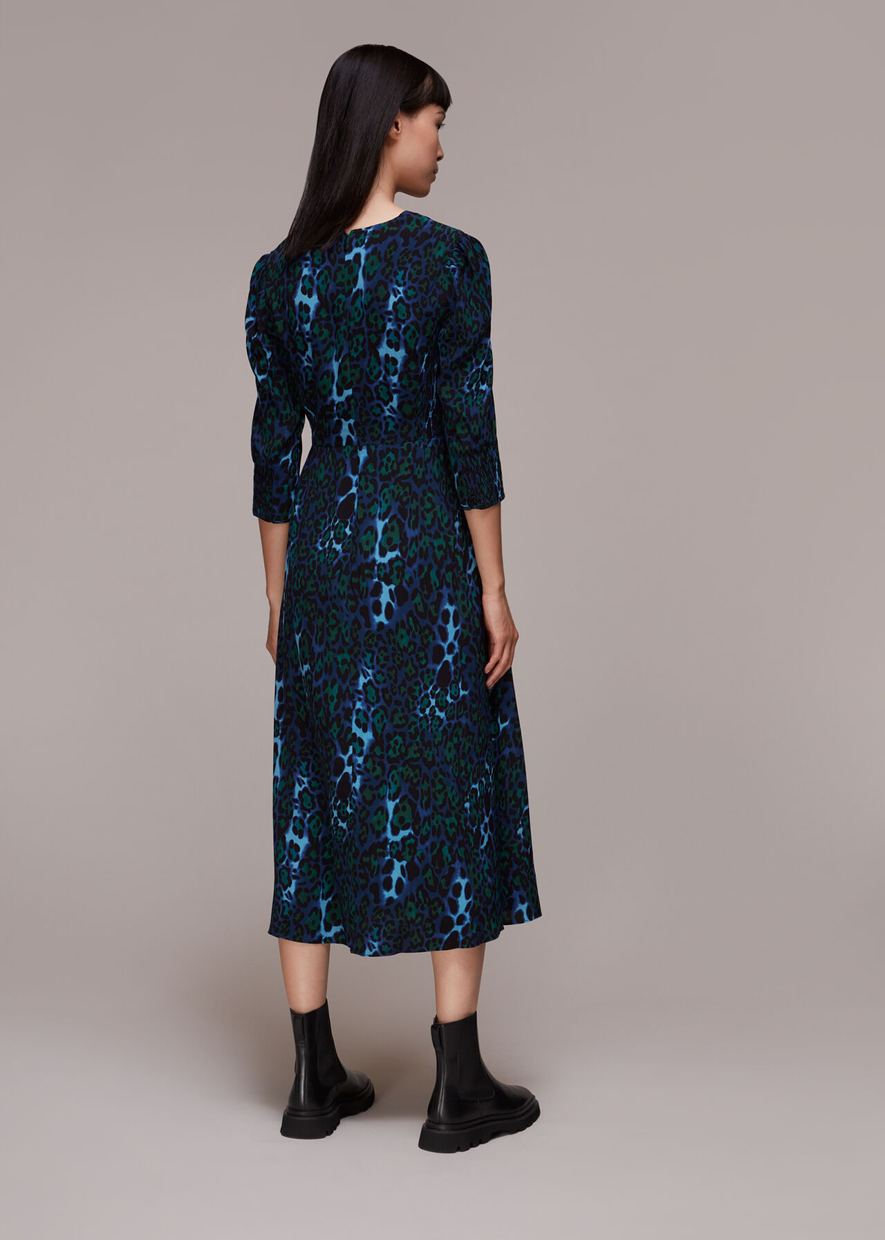 Night Cat Print Midi Dress