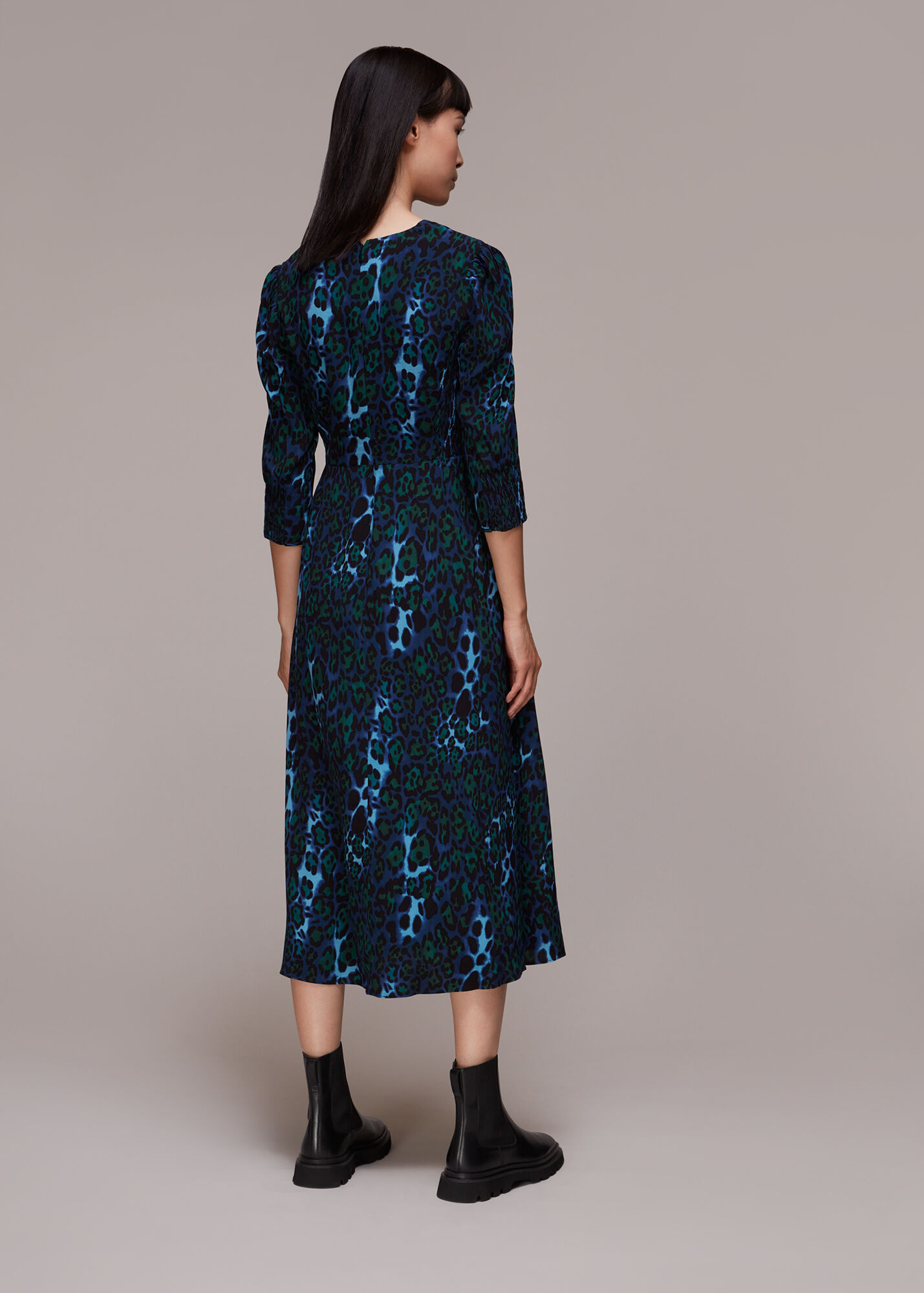 Blue/Multi Night Cat Print Midi Dress WHISTLES