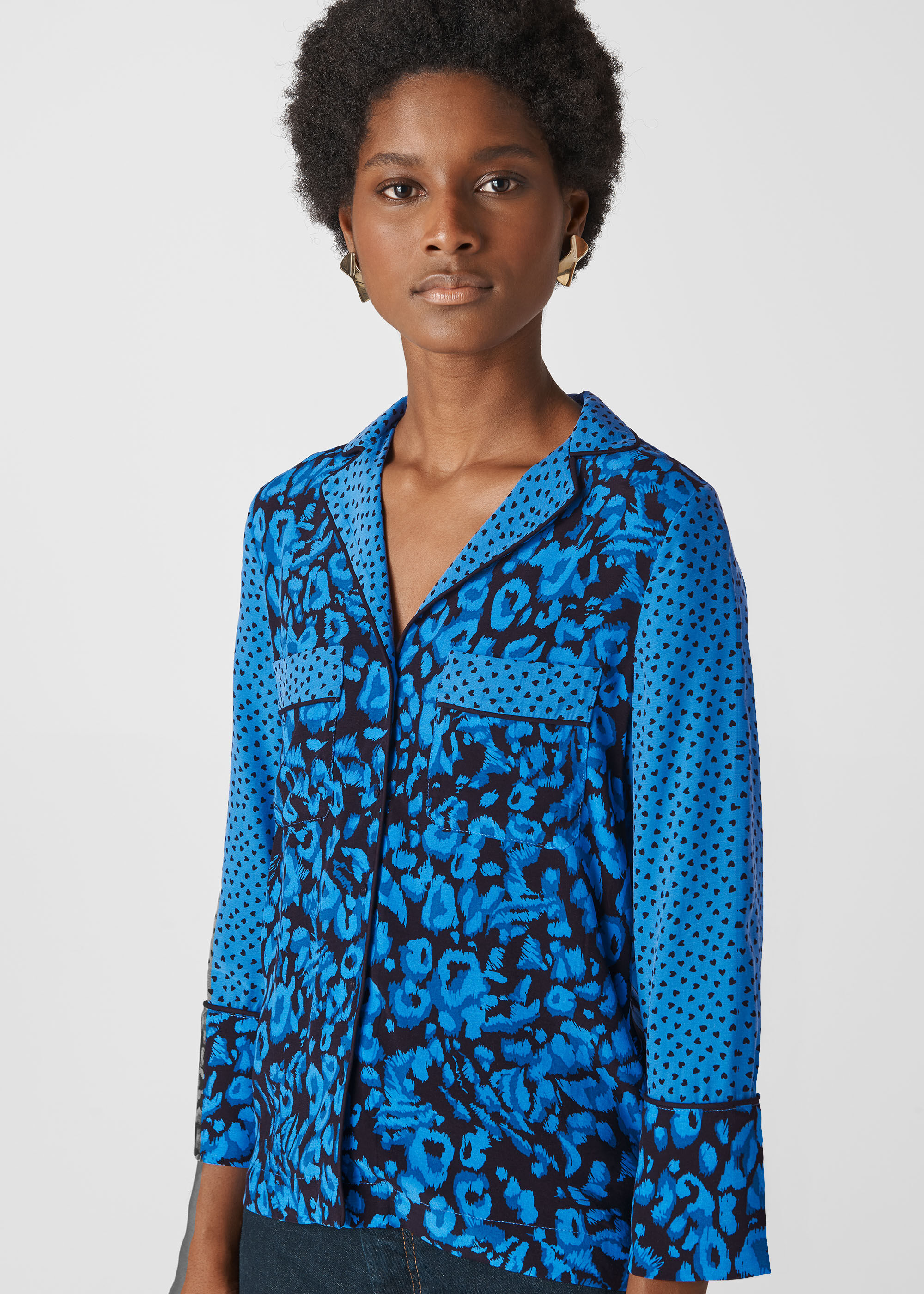 Blue Multi Jungle Cat Print Pyjama Shirt WHISTLES